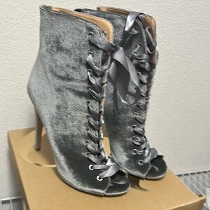 Charlotte Russe Gray Heeled Boots with Lace-Up Design